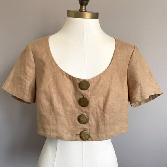 Nicholas Taupe Linen Crop Top - 10 - Picture 9 of 13